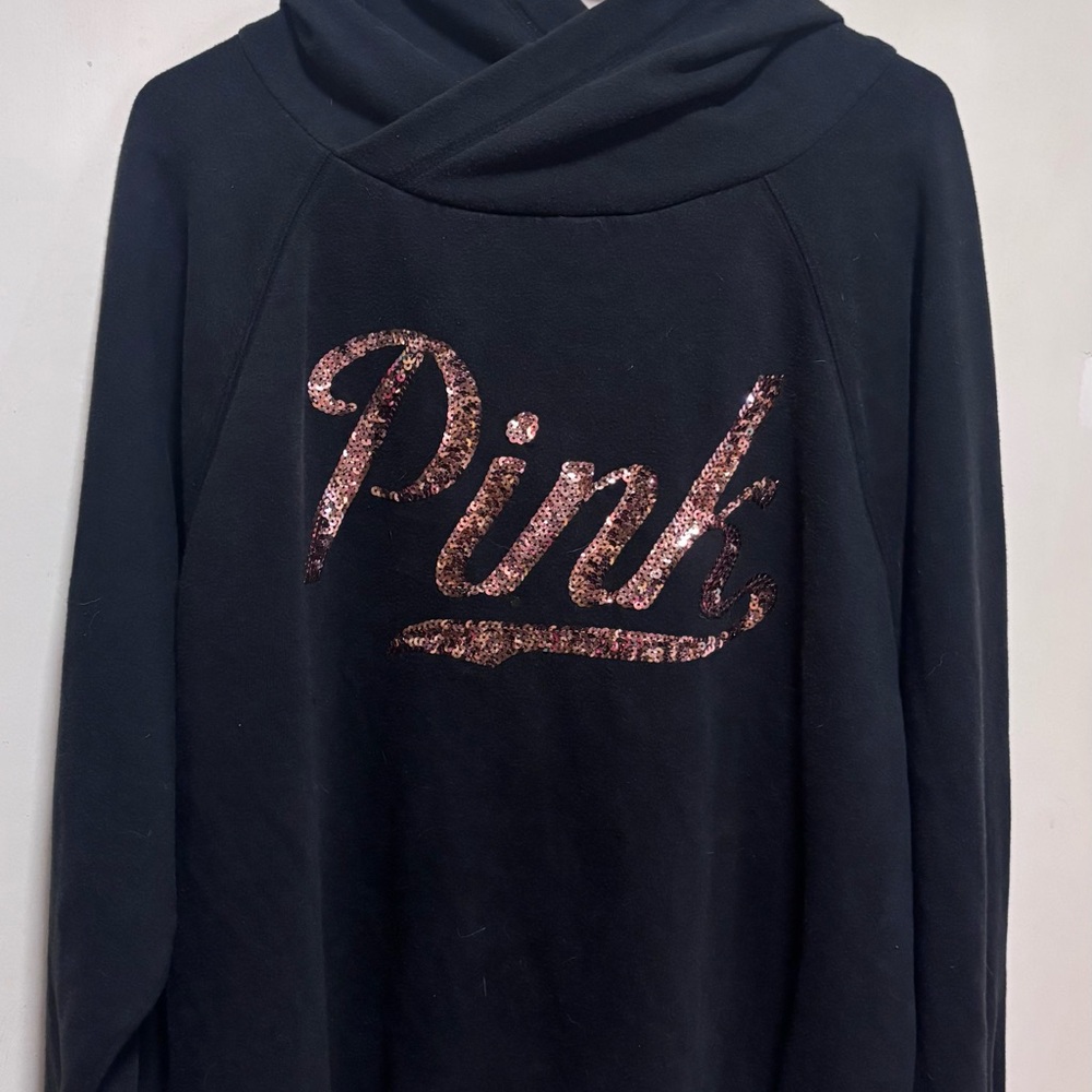 PINK Victoria's Secret Black Hoodie with Rose Gold Sequin Script